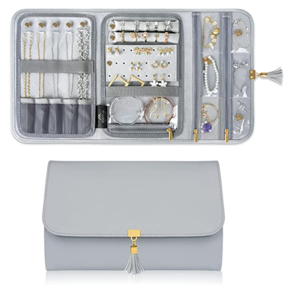 1 stk. rejse smykkeopbevaringspose, sammenklappelig rejse smykkepung konvolut clutch, egnet til ringe, øreringe, halskæder, armbånd, brocher