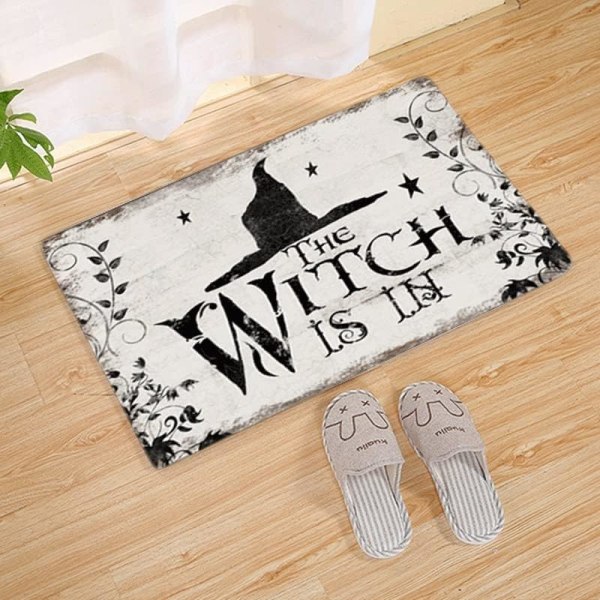 Halloween Heks Sjov Indgangsmåtte Halloween Dekorativ Dørmåtte Flannel Forreste Dørmåtte til Halloween Fest Gulvmåtte Indendørs Udendørs Måtte Hjemmeindretning 15