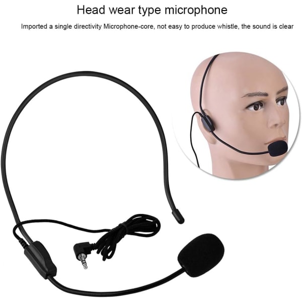 3.5mm Wired Head Mounted Microphone with Condenser Microphone Jack for Speaker with Voice Amplifier