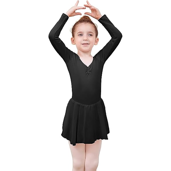 Pige Balletkjole Børn Ballet Leotard Kjole Børn V-hals Kort/Langærmet Gymnastikdragt Dansetøj med Chiffon Skørt