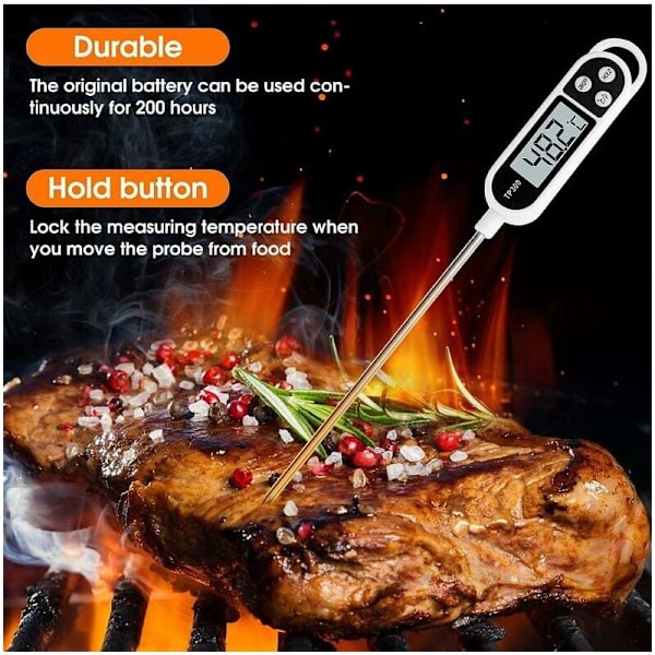 2-pack Kökstermometrar, digital termometer med lång sond, snabbläsande matlagningstermometer, köttermometer för norr, kött, olja