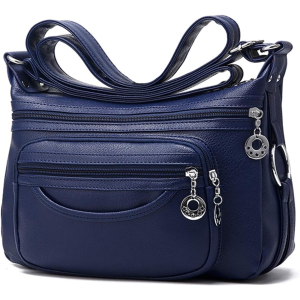 Dam Crossbody-väska, Cusual Multi-fickor PU Läder Handväska Axelväska (Blå)