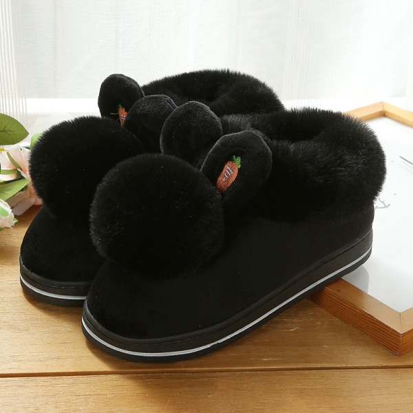 Stone Rat Winter Slippers Women's Furry Rabbit Ears Indoor Slippers Cute Rabbit Ears Plush Slippers 24.5cm