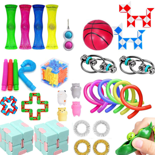 Fidgetlegetøj, stressbolde, dimples, bønner og andre flerfarvede blind box-sæt (Blind box 30 stk.)