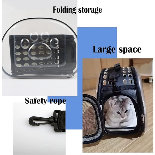 Marsun kuljetuslaukku, hamsterin kantolaukku, kannettava hengittävä kanin kantolaukku, läpinäkyvä kantolaukku pupulle, siilille, näätä, pienille eläimille (musta