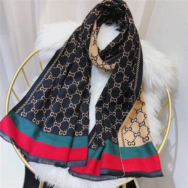 Dame Trykt Fashion Varm Tørklæde Sjal Indpakket med Kvaster Vinter Tyk Tæppe Poncho Jakke CC-Sort Guld