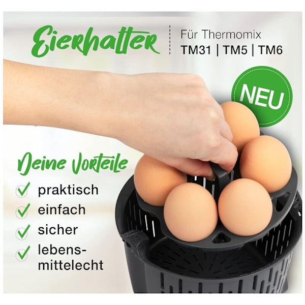 Äggstöd för Thermomix TM5, TM6, TM31 - Tillbehör för att koka ägg i Thermomix kokkorg, 13.812.65.7