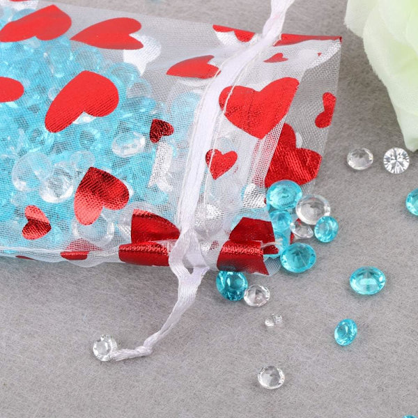 100 kpl Organza-korupusseja Pieni pussi Pussi Sydänkarkki Dragee-suklaat Helmi Nauhalla Kiristysnauha Lahjapakkaus Suosikit Vieraille Häihin Syntymäpäivä
