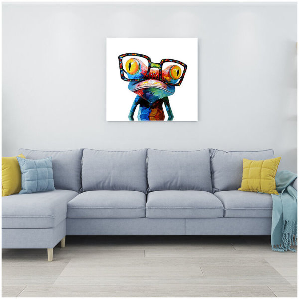 50 x 50 cm Multicolor Dyreprint på lærredstræramme Vægkunst (50X50cm Frø)