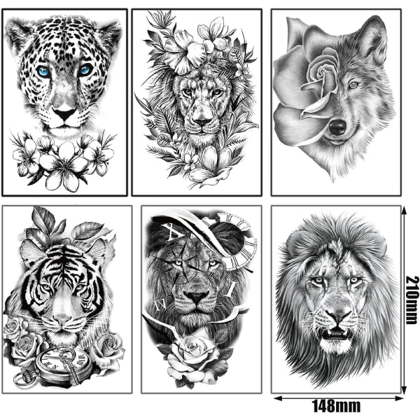 Lion Tattoo Sticker Tiger Wolf Temporary Tattoo Sticker Temporary