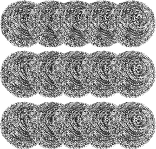 15-pack stålullskrubbare, metallskrubbsvampar för kök, diskborstskrubbar för diskning, tunga, premium stålullskrubbare för rengöring av D