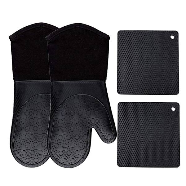 Silikonugnshandskar och grytunderlägg, set med 4, kraftiga ugnshandskar, halkfria texturerade handtag, köksbänksäker grytunderlägg, grå