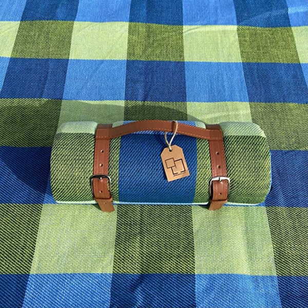 Blå och grön - 200x200 vattentät picknickfilt, picknickbord