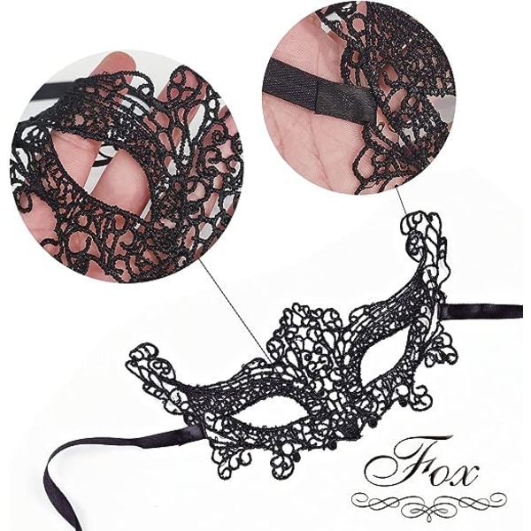 Black-Pack of 6 Female Masquerade Mask Venetian Eye Mask Sexy Lace Mask for Halloween Masquerade Carnival Party Fancy Dress Ball,