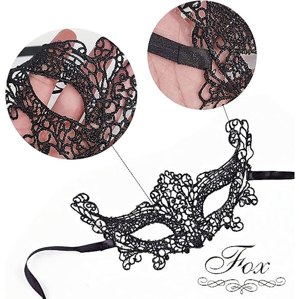 Svart - 6-pack kvinnliga maskeradmasker venetianska ögonmask sexig spetsmask för Halloween maskerad karneval fest maskeradbal,