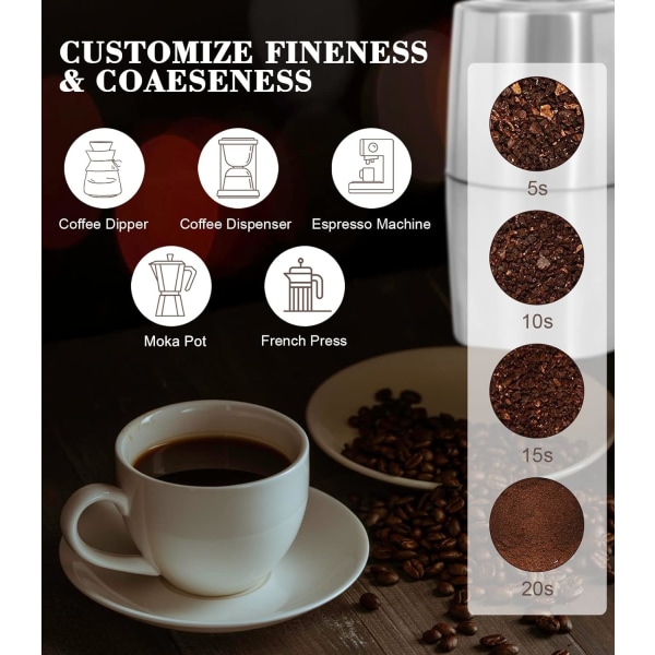 Elektrisk kaffekvarn - Kaffebönkvarn i rostfritt stål för kaffe Espresso Latte Mochas, One-Touch-kvarn för örter, kryddor, spannmål och mer