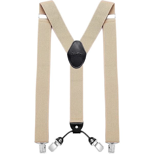 Bred herrsele med 4 clips i läder, elastisk och justerbar Y-modell