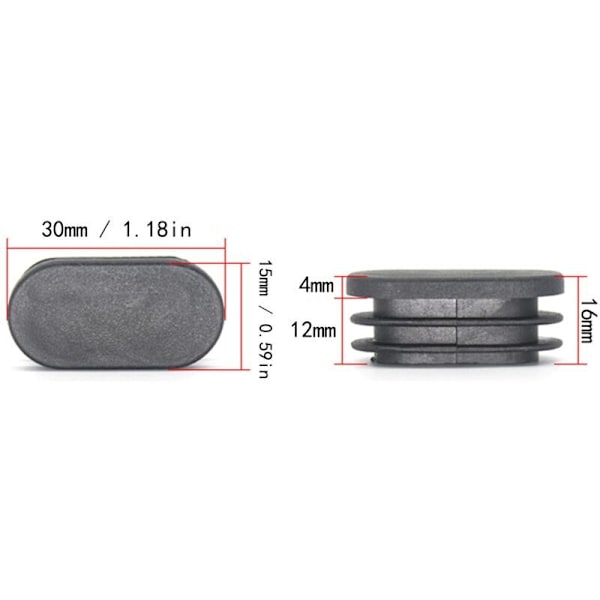 Rörmöbler Ben, Plaständstycken, Ovala Ändstycken för Plaststolsben, Ovala Rörpluggar för Möbelben, Skåpstol Trampolin 20st (15x30