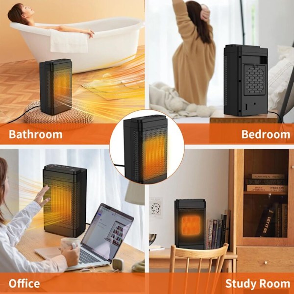 1500W bærbar backup-varme - 3 tilstande, overophedningsbeskyttelse, 12 timers timer