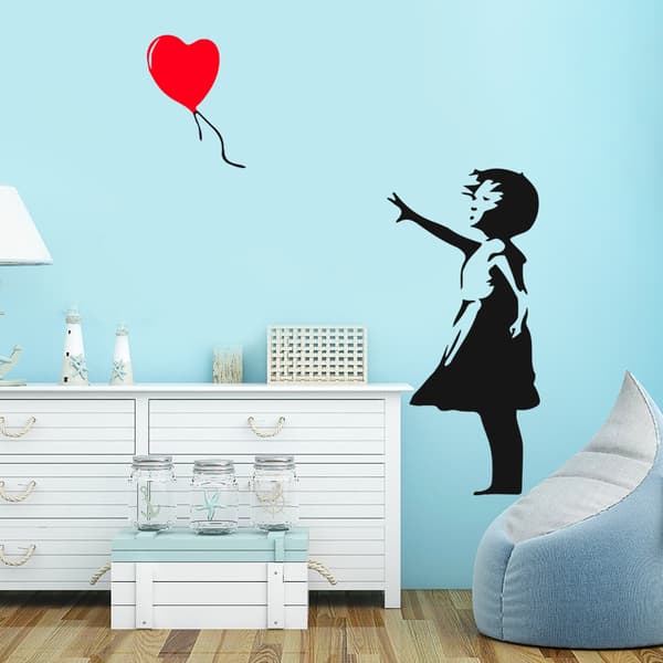 TYTTÖ JA SYDÄNPALLO VINYYLI SEINÄTARRA 56X27cm