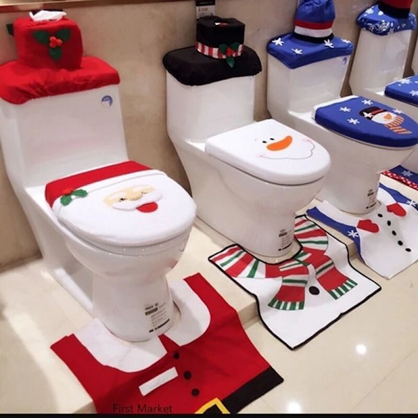 1Set Joulu Santa Claus WC-istuimen kansi Matto Koti Dekor Joulu WC-kannen kotelo Kylpyhuone Matto Xmas Koristelahjat