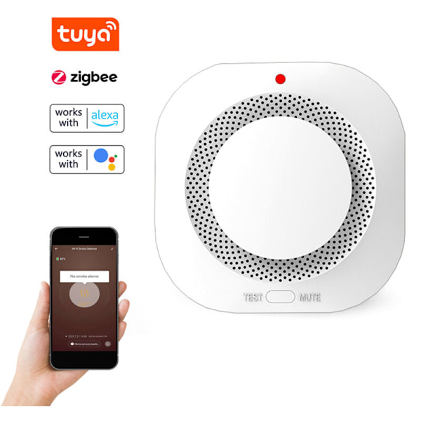 Tuya ZigBee trådlös smart rökdetektor, 360° induktionsrökdetektor, ljud- och ljuslarm, SMS-avisering, varning för lågt batteri, Mob