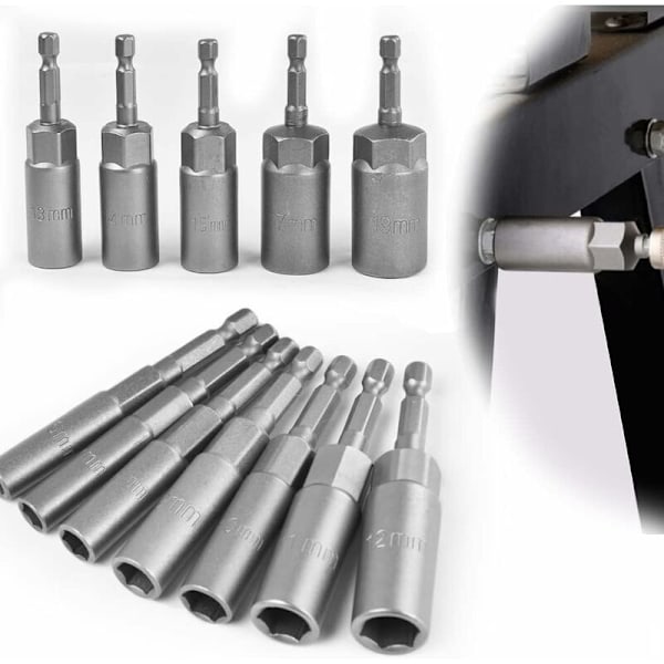 12 stk. magnetisk skrutrekkerpipe 6-19mm krom vanadium legert stål slagtrekkerpipe magnetisk sekskantadapter for elektrisk skrutrekker, pipenøkkel