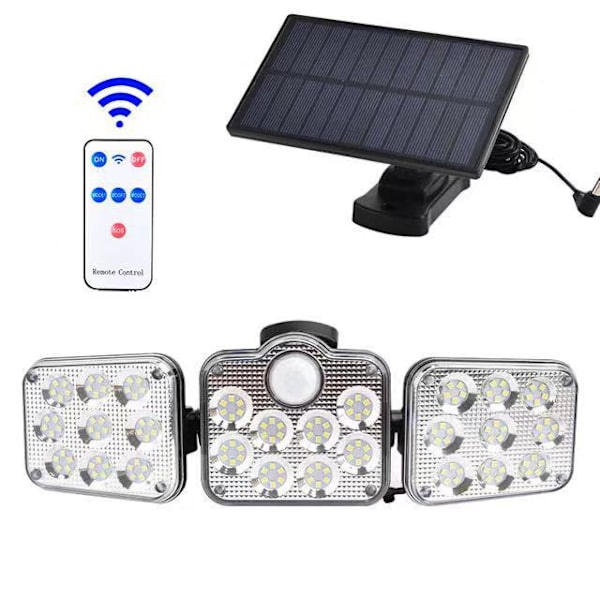 Utomhus solcellslampa med rörelsesensor 130 LED, 1300 lumen solcellslampa för trädgård, solcellslampa med 5 m kabel, LED-väggstrålkastare med fjärrkontroll, Wat