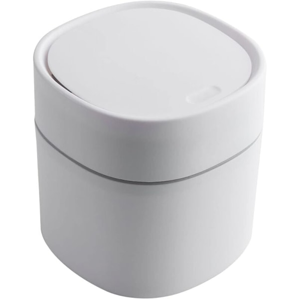 1 st bords papperskorg med lock, mini papperskorg i plast, liten bordsbehållare för sovrum, matsalar, badrum, kontor, etc. (Vit)