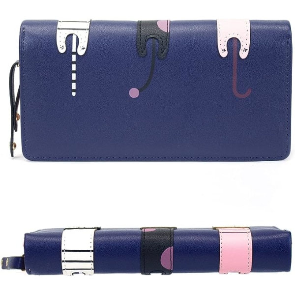 (Mörkblå) Mini Konstläder-Lång Bifold-Söt 3 Katter-Dragkedja Koppling-Handväska-Kvinna-Present