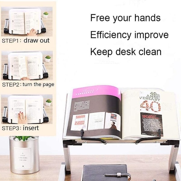 Vit Bokhylla - Höjd- och Vinkeljusterbar Bokhylla, Lässtativ med Aluminiumarmstöd och Boklåda, iPad Laptop Hylla
