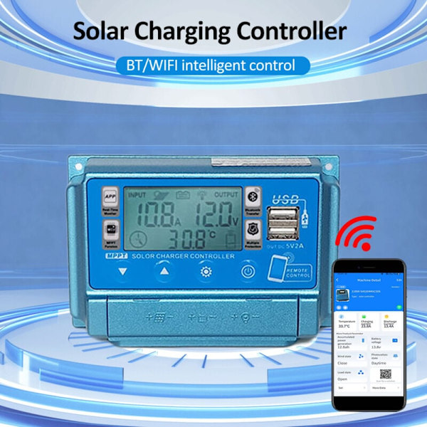 WiFi solcelleoplader controller + BT 60A Controllere MPPT MPPT 12V / 24V / 36V / 48V / 60V LCD display Output controller Dobbelt USB 5V SOLD CHELL TO TAP