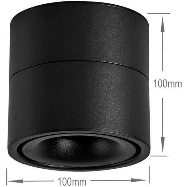10W LED-pinta-asennettava valonheitin, 360° pyörivä kattovalaisin, keittiö, olohuone, myymälävalaistus, lämmin valkoinen (musta 3000k)
