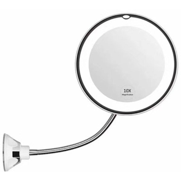 LED Sminkespeil, Fleksibelt Forstørrelsesspeil med LED-lys 10x Forstørrelse, Sterk Sugekopp, Sminkespeilbelysning, Sminkespeil