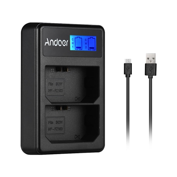 Andoer LCD2-FZ100 Batteriladdare för LCD-kamera kompakt med dubbel kanal USB-ingång LCD-skärm för Sony NP-FZ100 Kamerabatteri för Sony A7riii A7i