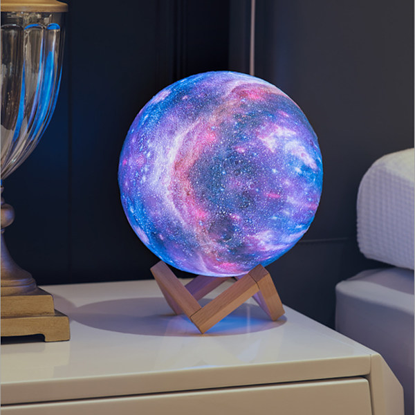 Moonlight Nattlampa 16 Färg Galaxy Lampa 3D Tryckt Moonlight Lampa med Stativ/Fjärrkontroll/Touch/USB Laddning/Timer, Månnattlampa, 12CM(12CM)