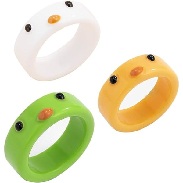 (Set av 6) Söta Djurringar, Enkla Tredimensionella Färgglada Djurringar, Resin Bred Kant Geometriska Ringar