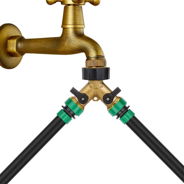 Solid messing Y-fordeler for hageslange, messingkranfordeler, 3/4 tommers messing slangekoblingsadapter stengeventil, slangekontakt adapter 2 ventiler, plugg