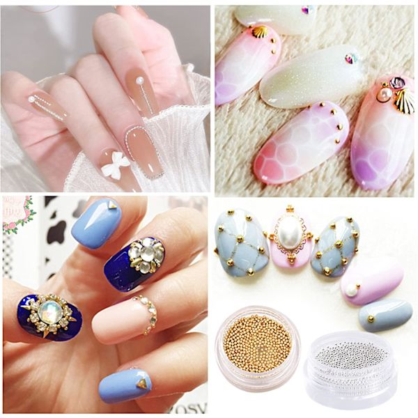 3 laatikkoa kaviaaria, kultaa, hopeaa ja mustaa metallia Mini kaviaarihelmet nauha kynsien koristeet, 3D Nail Art koristeelliset kynsien tarvikkeet