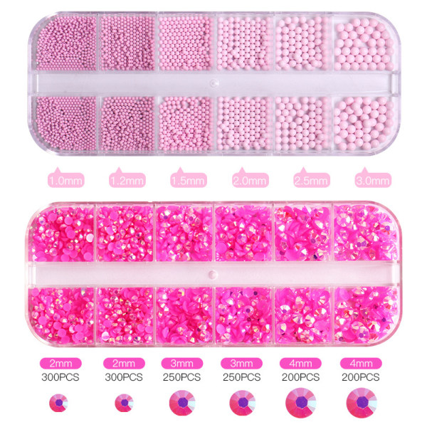 (Rosa) Stålkule Flat Base Resin Blandet Diamant, Nail Art Krystallsett - Nail Art, Nail Art Krystaller, Blandet Størrelse, Diamant Negldekorasjoner Blanke Farger