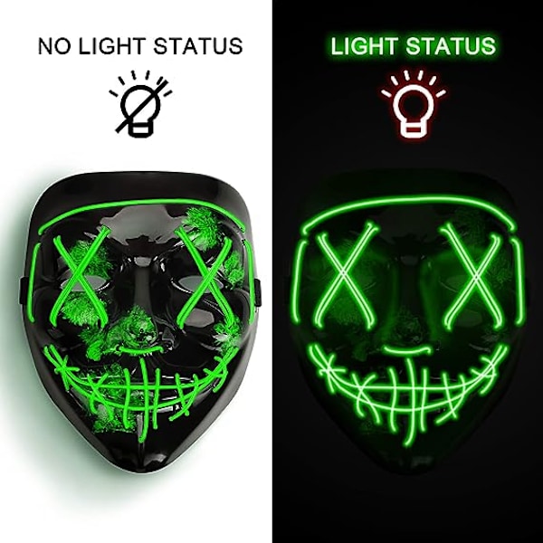 PEEOED Halloween LED skræmmende maske, Halloween dekoration rensningsmaske, 3 forskellige blinkende tilstande til Halloween karneval cosplay kostume og fester