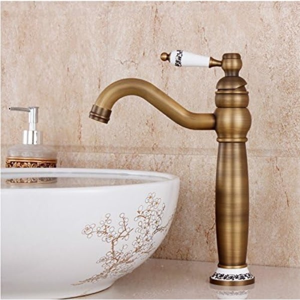 Brass One Hole Sink Faucets Basin Kitchen Bathroom Tall Faucets, Antique Brass