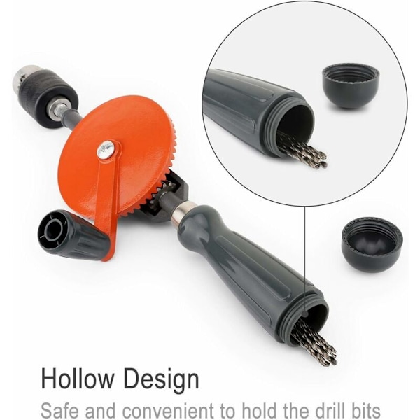 Håndsvingbor, manuelt dobbelt-gavlbor i 3/8 tommer støbt stål (1,5-10 mm) til manuel plast- og træboring, orange