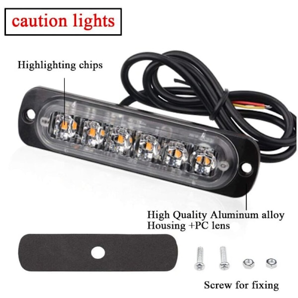 4 LED Varningsljus för Fordon, Varningsljus för Lastbil, Stroboskopljus, 6 LED Ytmonterade Vattentäta