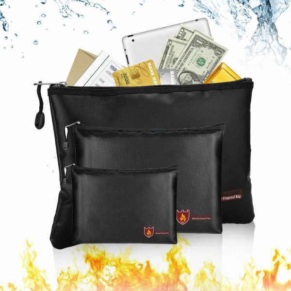 Fireproof Document Bags, 3 Sizes Waterproof and Fireproof Cash Money Bag, Safe Storage Pouch Envelope Bag Fireproof Storage Pouch Organizer with Zip