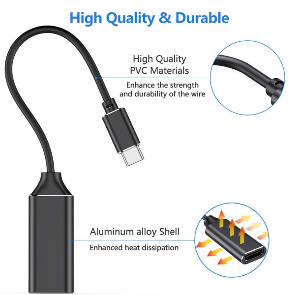 Svart USB C til HDMI-adapter, 4k USB Type C til HDMI-adapter (Thunderbolt 3-kompatibel) med lyd- og videoutgang for MacBook Pro 2018/2017, iPad Pro 20