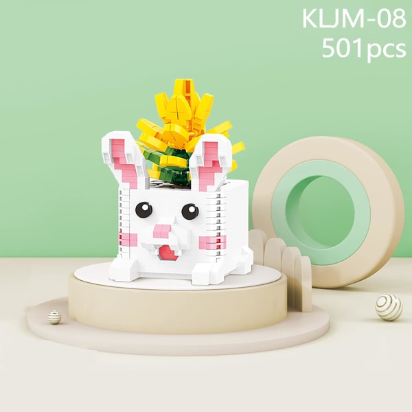 Mikrobyggeklodssæt, hund og blomst, DIY Mini 3D byggelegetøjssten, 501 stykker KLJM-08 (kanin, gul agave)
