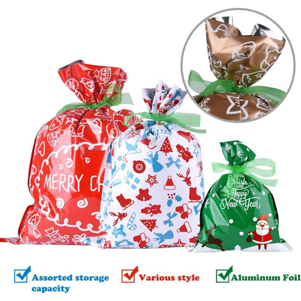 Store julegaveposer Størrelse Emballasje Gaver matchende Stiler Poser med bånd for juleemballasje gaver (A-10PCS stil)