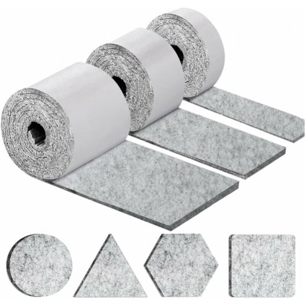 Selvklæbende møbelpuder, 3 ruller til møbler og stole (100x10cm+100x5cm+100x2cm), 5mm tyk filt pude