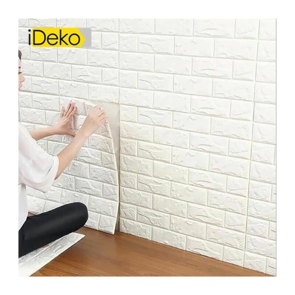 iDeko® 5X 3D-tapetti Simulaatiokivi tiilet DIY PE-vaahto DIY Vedenpitävä itseliimautuva valkoinen 0,7*0,77 (M)